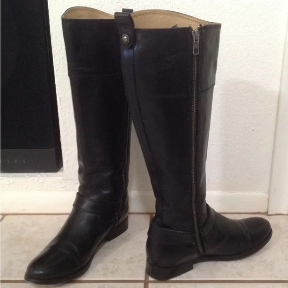 **SALE** Frye Philip Harness Black Tall Inside Zip Boots - Picture 4 of 11